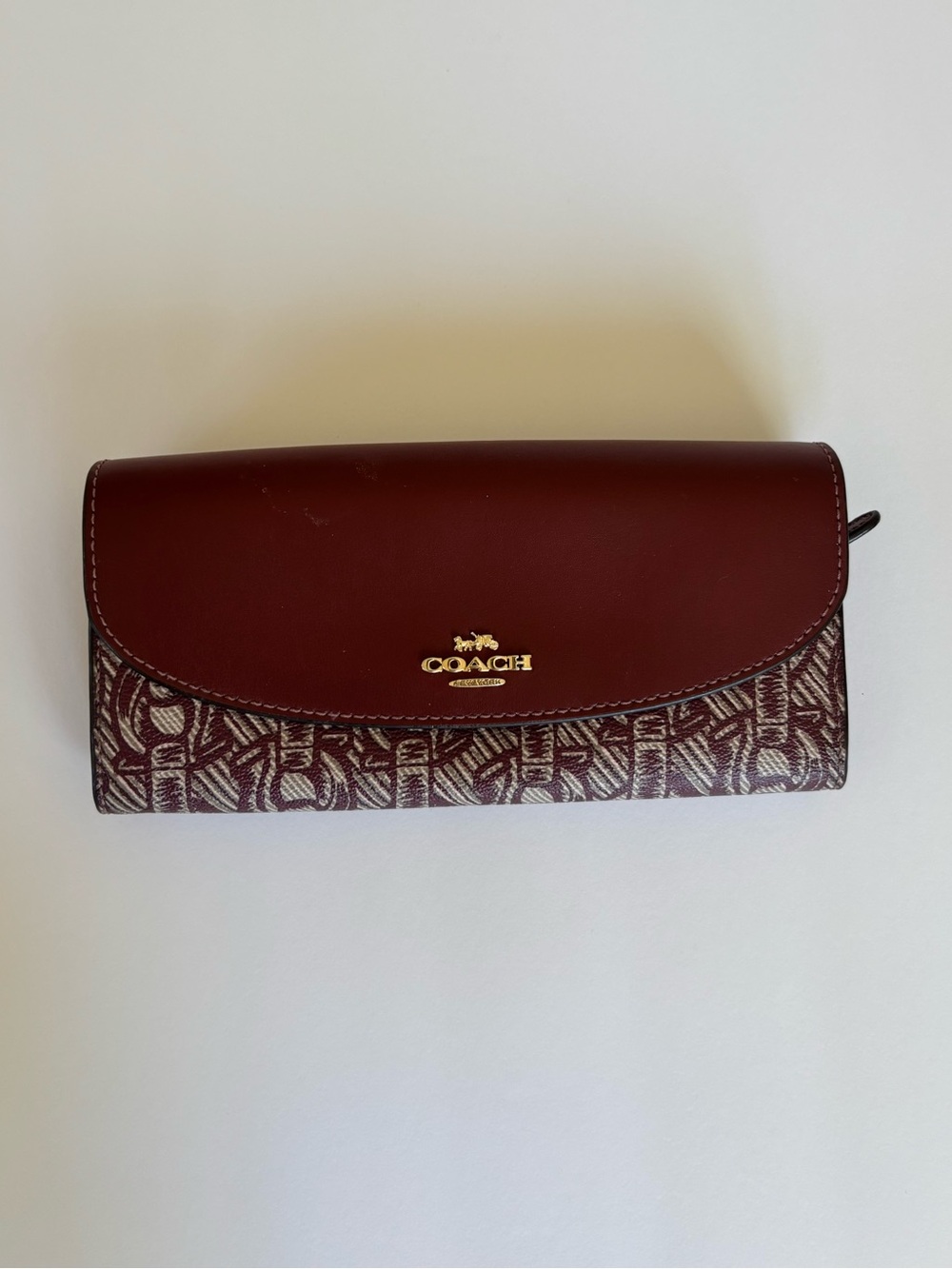 Coach Signature Continental Wallet in Wine and Ivory